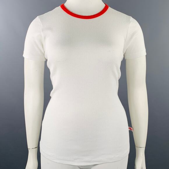 WALTER VAN BEIRENDONCK Size XXL White Red Cotton Ribbed Ringer T-Shirt - Picture 1 of 6